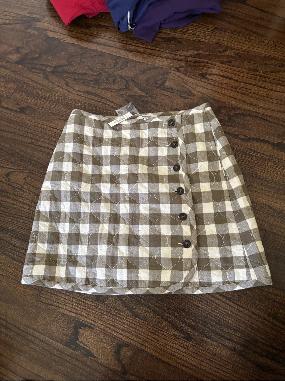 Madewell Olive & White Button-Front A-Line Mini Skirt